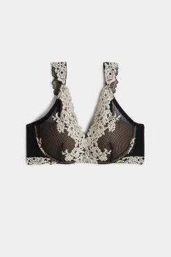 Cheap ⌛ Intimissimi 👩 Women Giorgia Pretty Flowers Balconette Bra Intense Blue/vanilla 👏 -Bras Sales Store RI1294G 9887 F