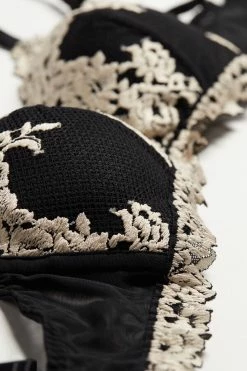 Best Sale 😍 Intimissimi 👩 Women Pretty Flower Tiziana Triangle Bra Intense Blue/vanilla 🔔 -Bras Sales Store RIS1294 9887 D1